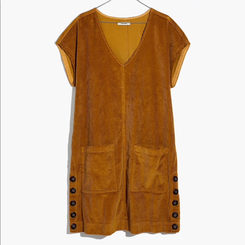 Corduroy Side Button Shift Dress